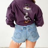 132 Camicia vintage viola taglio maschile YSL con dipinto sulla schiena  TG L - occhio e serpenti con strass