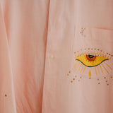 133 Camicia vintage rosa taglio maschile YSL con dipinto sulla schiena  TG L/XL - occhio e serpenti con strass