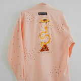 133 Camicia vintage rosa taglio maschile YSL con dipinto sulla schiena  TG L/XL - occhio e serpenti con strass