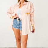 133 Camicia vintage rosa taglio maschile YSL con dipinto sulla schiena  TG L/XL - occhio e serpenti con strass