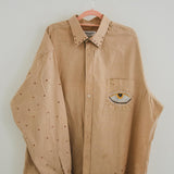 134 Camicia vintage color sabbia taglio maschile YSL con dipinto sulla schiena  TG XL - occhio e serpenti con strass