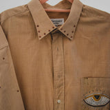 134 Camicia vintage color sabbia taglio maschile YSL con dipinto sulla schiena  TG XL - occhio e serpenti con strass