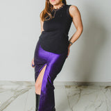9 - ALMA Skirt – Gonna couture sartoriale in raso viola    TG 1 - 38/40