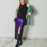9 - ALMA Skirt – Gonna couture sartoriale in raso viola    TG 1 - 38/40