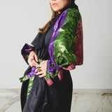 13 - Trench sartoriale oversize " WATSON" - Pezzo Unico - nero in jaquard - corto con maniche broccato verde  viola rosa
