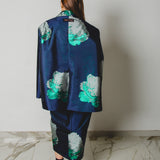 FUCHSIA JACQUARD BOMBER STYLE JACKET - REVERSIBLE IN BLACK VELVET FABRIC - CONTRASTING POCKETS