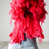 14 - NUBE GRACE – Cardigan Oversize Fatto a Mano in Lana e Mohair Rosso e Rosa con Frange – Taglia Unica
