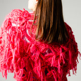 14 - NUBE GRACE – Cardigan Oversize Fatto a Mano in Lana e Mohair Rosso e Rosa con Frange – Taglia Unica