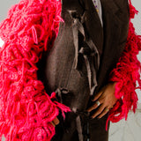 14 - NUBE GRACE – Cardigan Oversize Fatto a Mano in Lana e Mohair Rosso e Rosa con Frange – Taglia Unica