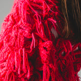 14 - NUBE GRACE – Cardigan Oversize Fatto a Mano in Lana e Mohair Rosso e Rosa con Frange – Taglia Unica