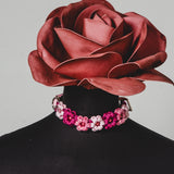 14 - PET À PORTER – BLOOMING PINK | Collare gioiello con fiori in paracord rosa e bordeaux e BioThane | 30–37 cm
