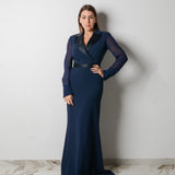 Abito lungo blu stile smoking con coda - BIMBA