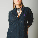 158 Camicia vintage nera taglio maschile RL con strass oro circa 700 TG L