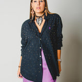 158 Camicia vintage nera taglio maschile RL con strass oro circa 700 TG L