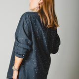 158 Camicia vintage nera taglio maschile RL con strass oro circa 700 TG L