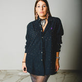 158 Camicia vintage nera taglio maschile RL con strass oro circa 700 TG L