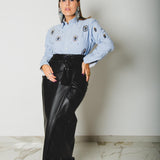 159 Camicia vintage azzurra  RL con orsetti e strass TG S/M