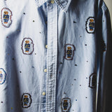159 Camicia vintage azzurra  RL con orsetti e strass TG S/M