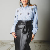 159 Camicia vintage azzurra  RL con orsetti e strass TG S/M