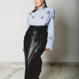159 Camicia vintage azzurra  RL con orsetti e strass TG S/M