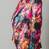 FUCHSIA JACQUARD BOMBER STYLE JACKET - REVERSIBLE IN BLACK VELVET FABRIC - CONTRASTING POCKETS