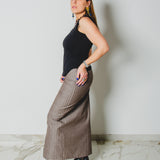 15 - ALMA Skirt – Gonna couture sartoriale in cotone gessata color nocciola     TG 2 - 40/42