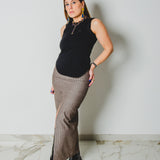 15 - ALMA Skirt – Gonna couture sartoriale in cotone gessata color nocciola     TG 2 - 40/42
