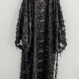 Long tailored kimono in black sequins with embroidered flowers