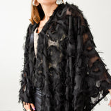 Long tailored kimono in black sequins with embroidered flowers