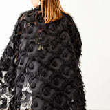 Long tailored kimono in black sequins with embroidered flowers