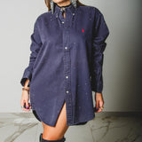 162 Camicia vintage  maschile RL con CIRCA 1000 strass argento Tg XL