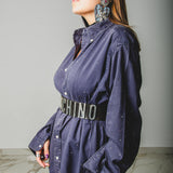 162 Camicia vintage  maschile RL con CIRCA 1000 strass argento Tg XL