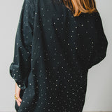 164 Camicia vintage  maschile nera RALPH LAUREN  in cotone pesante con CIRCA 700 strass argento Tg M - vestibilità over