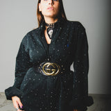 164 Camicia vintage  maschile nera RALPH LAUREN  in cotone pesante con CIRCA 700 strass argento Tg M - vestibilità over