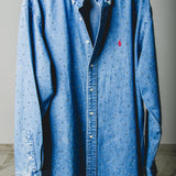 166 Camicia vintage maschile di jeans RALPH LAUREN  in cotone pesante con CIRCA 1000 strass oro Tg XL