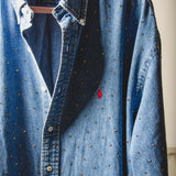 166 Camicia vintage maschile di jeans RALPH LAUREN  in cotone pesante con CIRCA 1000 strass oro Tg XL