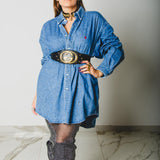 166 Camicia vintage maschile di jeans RALPH LAUREN  in cotone pesante con CIRCA 1000 strass oro Tg XL