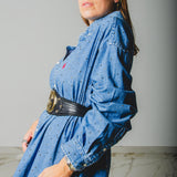 166 Camicia vintage maschile di jeans RALPH LAUREN  in cotone pesante con CIRCA 1000 strass oro Tg XL