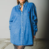 166 Camicia vintage maschile di jeans RALPH LAUREN  in cotone pesante con CIRCA 1000 strass oro Tg XL