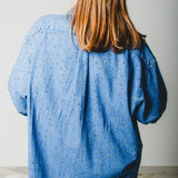 166 Camicia vintage maschile di jeans RALPH LAUREN  in cotone pesante con CIRCA 1000 strass oro Tg XL