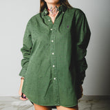 167 Camicia vintage maschile verde RALPH LAUREN  in cotone pesante con CIRCA 800 strass viola Tg L