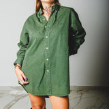 167 Camicia vintage maschile verde RALPH LAUREN  in cotone pesante con CIRCA 800 strass viola Tg L