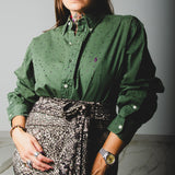 167 Camicia vintage maschile verde RALPH LAUREN  in cotone pesante con CIRCA 800 strass viola Tg L