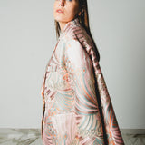 FUCHSIA JACQUARD BOMBER STYLE JACKET - REVERSIBLE IN BLACK VELVET FABRIC - CONTRASTING POCKETS
