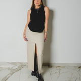 16 - ALMA Skirt – Gonna couture sartoriale in cotone gessata color panna TG 1 - 38/40