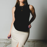 16 - ALMA Skirt – Gonna couture sartoriale in cotone gessata color panna TG 1 - 38/40
