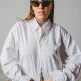 173 Camicia Vintage maschile bianca Tg oversize con circa 500 strass argento