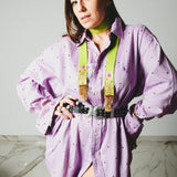 174 Camicia Vintage maschile lilla RL Tg oversize con circa 300 strass oro