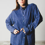176 Camicia Vintage maschile blu RL Tg L oversize con strass 800 cangianti rosa/verde
