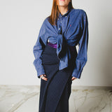 176 Camicia Vintage maschile blu RL Tg L oversize con strass 800 cangianti rosa/verde